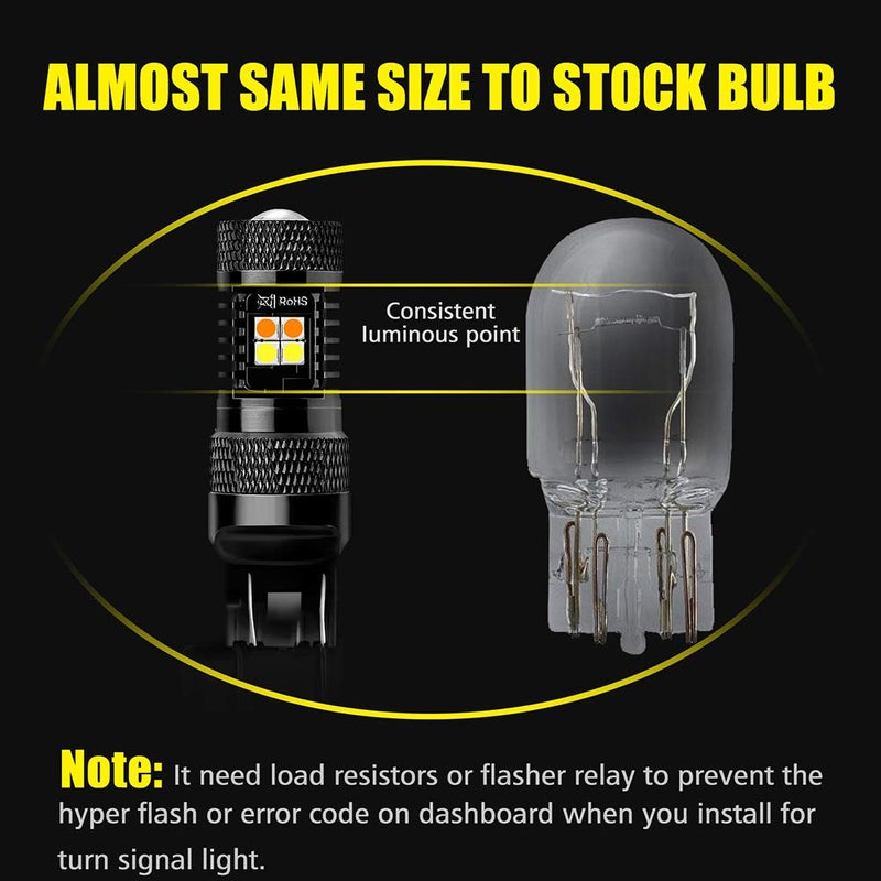 AUXLIGHT 7443 7443LL 7444NA T20 Switchback LED Bulbs 16SMD Chipsets Parking Lights/Daytime Running Lights/DRL and Turn Signal Lights with Projector replacement, White/Amber (Pack of 2) - Image 5